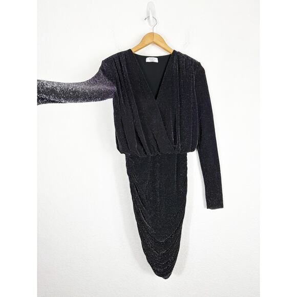 Bailey 44 Night Fever Sparkle Mini Dress Small Black Long Sleeve Ruched Stretch - Picture 11 of 14